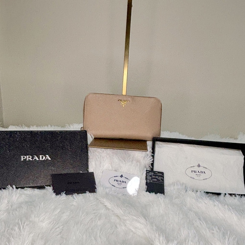Prada Saffiano leather long wallet with box and authenticity card